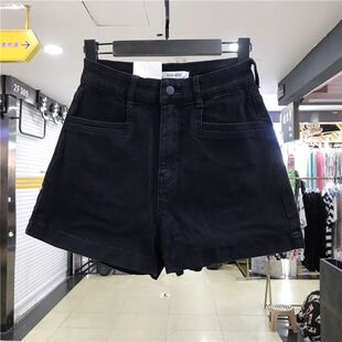 梨形身材黑色牛仔短裤女夏季薄款大码微胖mm高腰显瘦a字百搭阔腿