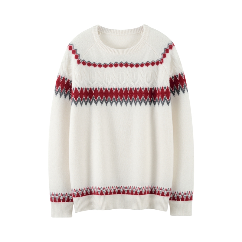 康赛妮100纯山羊绒费尔岛厚款针织套头衫长袖冬季保暖软糯舒适