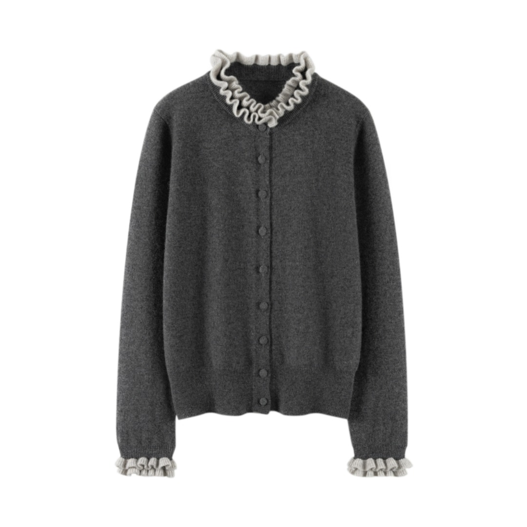 康赛妮100纯羊绒波浪立领巴洛克风格开衫柔软亲肤秋冬保暖针织衫