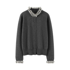 康赛妮100纯羊绒波浪立领巴洛克风格开衫柔软亲肤秋冬保暖针织衫