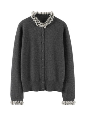 康赛妮100纯羊绒波浪立领巴洛克风格开衫柔软亲肤秋冬保暖针织衫