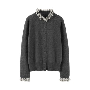 柔软亲肤秋冬保暖针织衫 康赛妮100纯羊绒波浪立领巴洛克风格 开衫