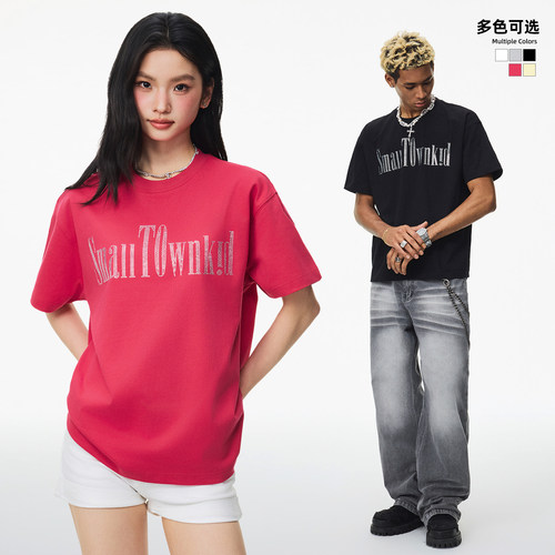 STK SmallTownKid烫钻基础短袖T恤美式复古风字母印花潮牌男女TEE