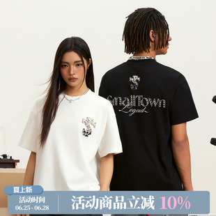 STK SmallTownKid 珍珠花体字短袖T恤宽松落肩男女潮流夏装TEE