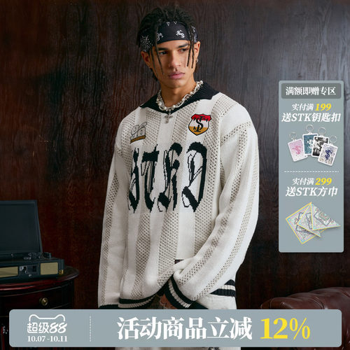 STK SmallTownKid 条纹长袖T恤毛衣POLO美式街头复古球衣男女潮牌