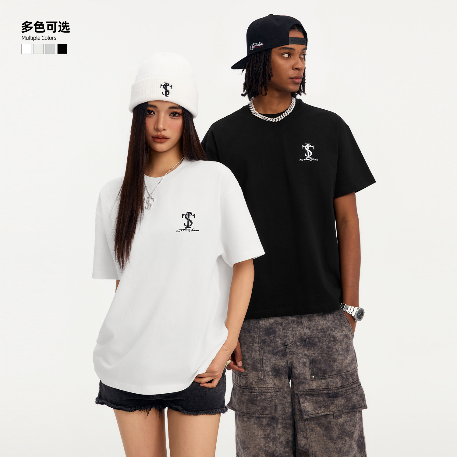 STK SmallTownKid美式复古经典字母LOGO刺绣小标短袖T恤男女TEE - 实物图