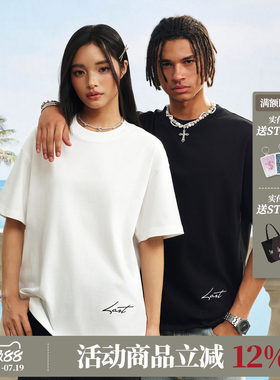 STK SmallTownKid LAST基础短袖T恤下摆刺绣男女打底圆领潮流上衣