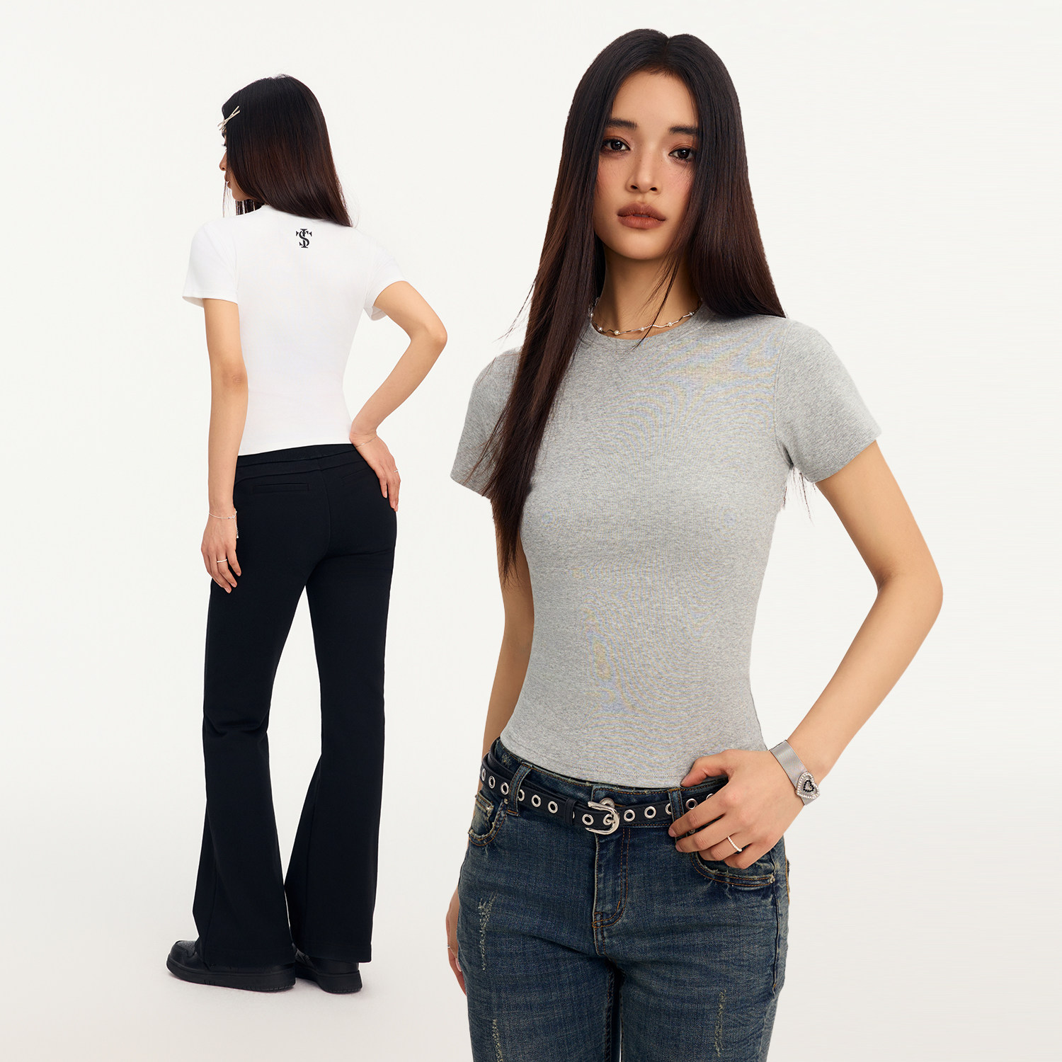 STK SmallTownKid 沙漏腰打底短袖T恤基础修身圆领美式复古女TEE图片