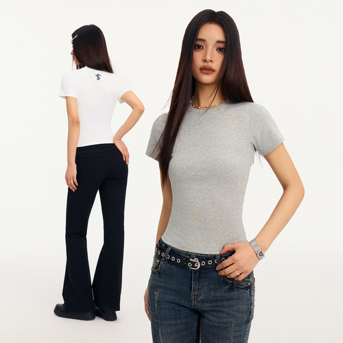 STK SmallTownKid 沙漏腰打底短袖T恤基础修身圆领美式复古女TEE