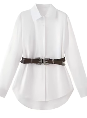 2025新款韩版宽松显瘦百搭不规则翻领衬衫女设计感小众长袖衬衣