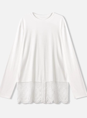 2025秋季新款百搭显瘦洋气休闲蕾丝拼接长袖T恤