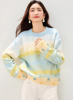 2025新款韩系慵懒圆领套头毛衣针织衫女秋冬超好看内搭打底衫上衣