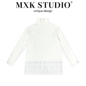 T恤女秋冬内搭韩版 2025新款 miu系蕾丝下摆高领长袖 设计感宽松上衣