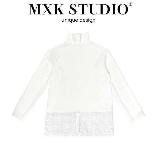 miu系蕾丝下摆半高领长袖打底衫