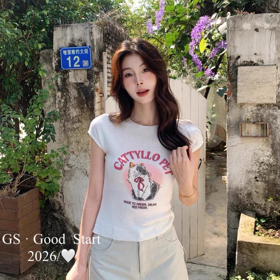 韩系卡通印花短袖T恤女夏季百搭圆领修身显瘦上衣