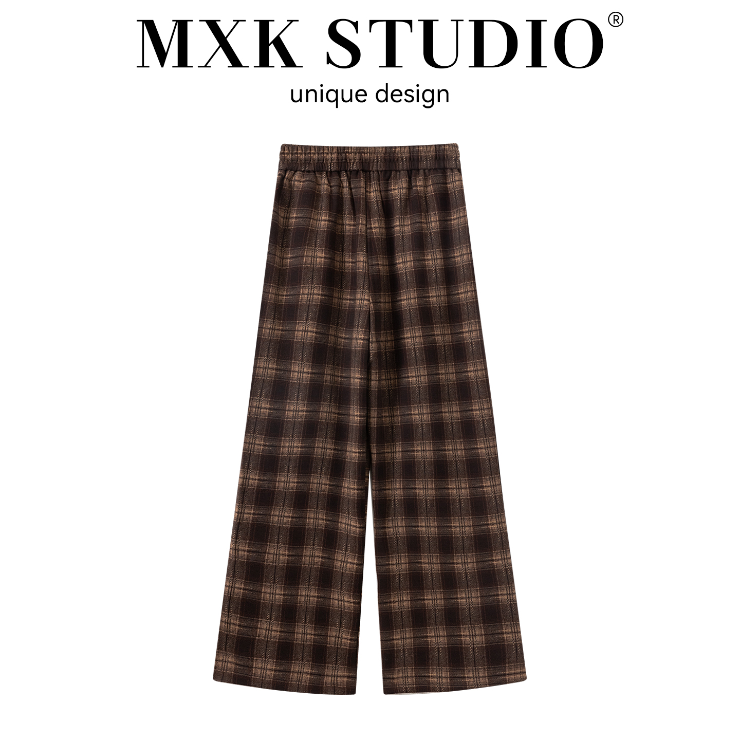 2025新款韩版宽松显瘦百搭格子阔腿裤女高腰加绒垂感直筒休闲裤