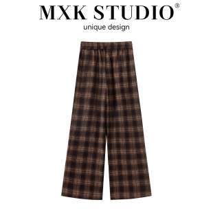 2025新款韩版宽松显瘦百搭格子阔腿裤女高腰加绒垂感直筒休闲裤