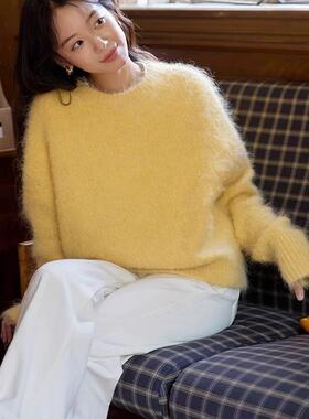 毛衣软糯慵懒风仿水貂绒套头加厚外穿打底针织衫