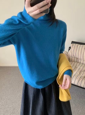 2025新款韩版100%羊毛高领毛衣针织衫女秋冬季软糯堆堆领上衣内搭
