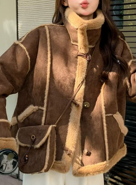 2025新款韩版气质立领长袖女秋冬保暖加厚皮毛外套短款小个子上衣