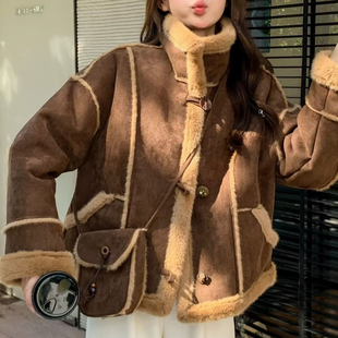 女秋冬保暖加厚皮毛外套短款 气质立领长袖 小个子上衣 韩版 2025新款
