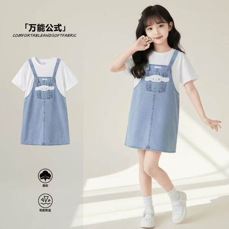 童装女童牛仔背带裙短袖假两件潮流连衣裙2026夏装新款小清新女孩
