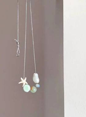 海石记仿珍珠小众项链ins 夏天海边甜美锁骨链新款海星石头饰品