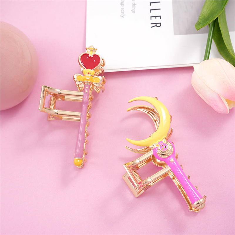 美少女战士发夹魔法棒创意金属抓夹后脑勺盘发鲨鱼夹动漫周边发饰