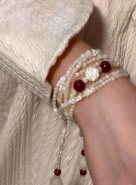 新中式白串珠长款手链复古显白秋冬项链礼物新款饰品