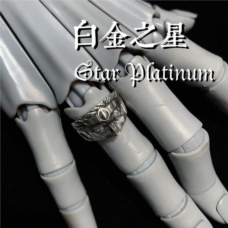 新款手作漫改太郎白金之星替身使者头雕开口戒指个性复古指环