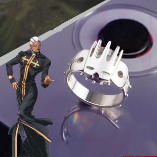 OJOJ的奇妙冒险戒指 ins联名二次元动漫周边 普奇神父银饰品