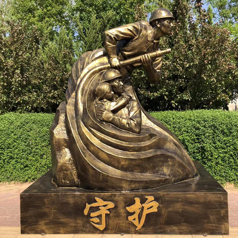 卡通消防员公仔拍照主题公园打卡防铜消防战士抢险救灭火摆件雕塑