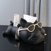 创意法斗犬纸巾盒轻奢高档摆件遥控器多功能收纳盒客厅茶几卫生纸