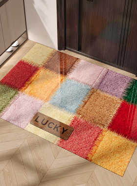 入户门地垫玄关大门口进门脚垫软玻璃透明地毯彩色格子可裁剪防滑