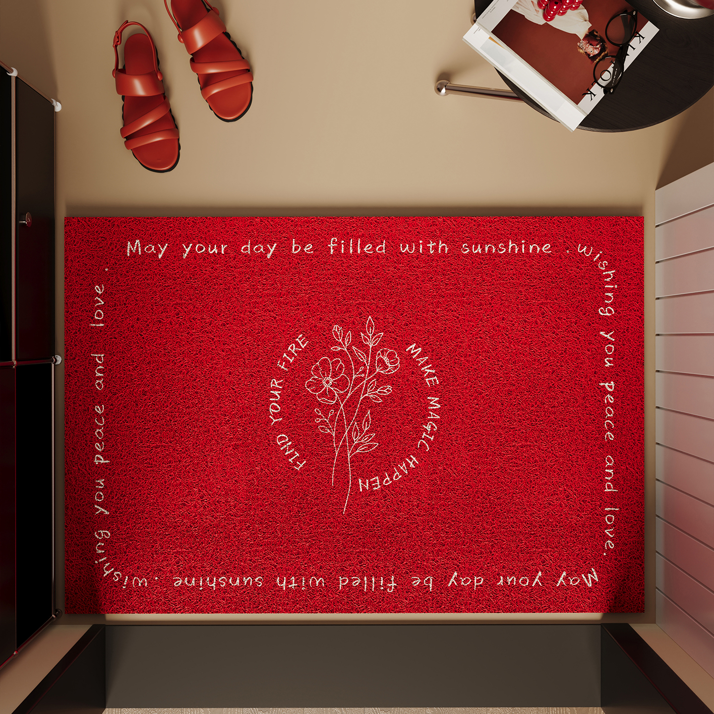 玄关大门进门红色丝圈脚垫