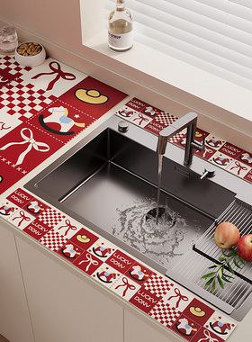 水龙头吸水垫红色卡通厨房硅藻泥窄边洗手台免洗可擦台面垫沥水垫