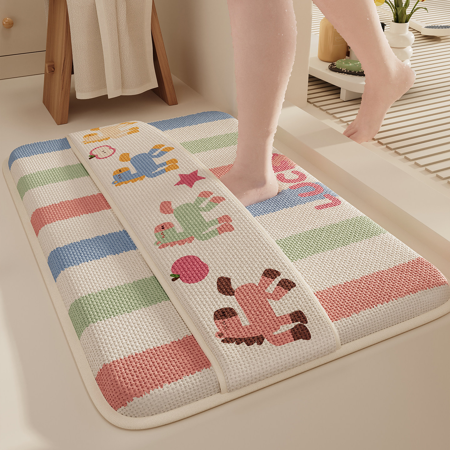 卫生间地垫加厚记忆海绵可手洗吸水擦脚背垫防摔脚垫浴室防滑垫子