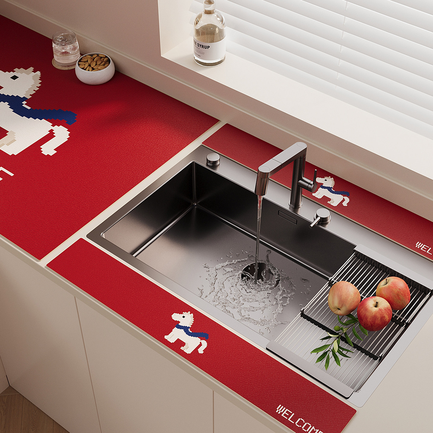 硅藻泥洗手台吸水垫厨房窄边红色小马沥水垫免洗可擦洗漱台台面垫,居家布艺,厨房地垫,淘宝优惠券,粉丝福利购,淘宝优惠卷