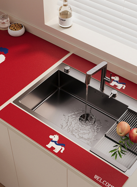 硅藻泥洗手台吸水垫厨房窄边红色小马沥水垫免洗可擦洗漱台台面垫