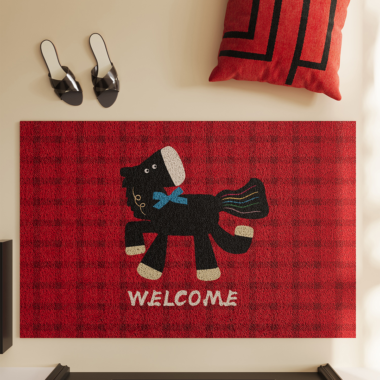 玄关入户门地垫红色丝圈耐磨耐脏