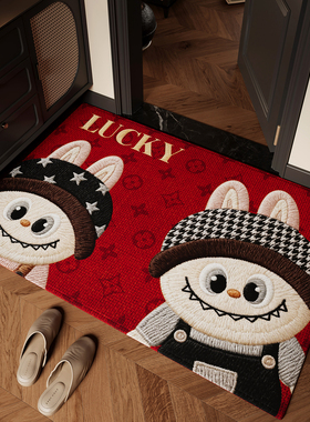 入户门地垫仿刺绣红色2026新款卡通喜庆进门脚垫防滑除尘玄关地毯
