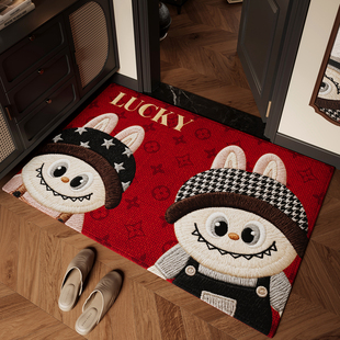 入户门地垫仿刺绣红色2026新款 卡通喜庆进门脚垫防滑除尘玄关地毯