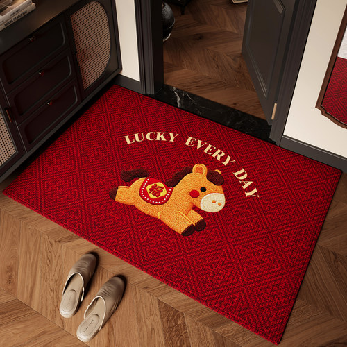 马年红色入户门地垫仿刺绣