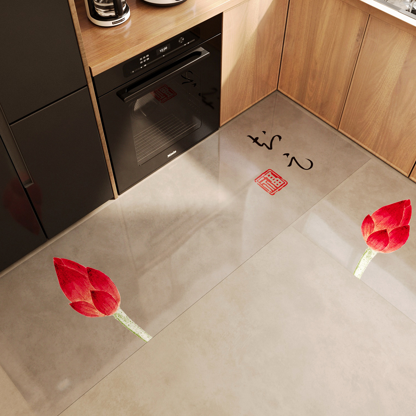 透明厨房防滑防油地垫家用新中式软玻璃免洗可擦防水地毯专用脚垫