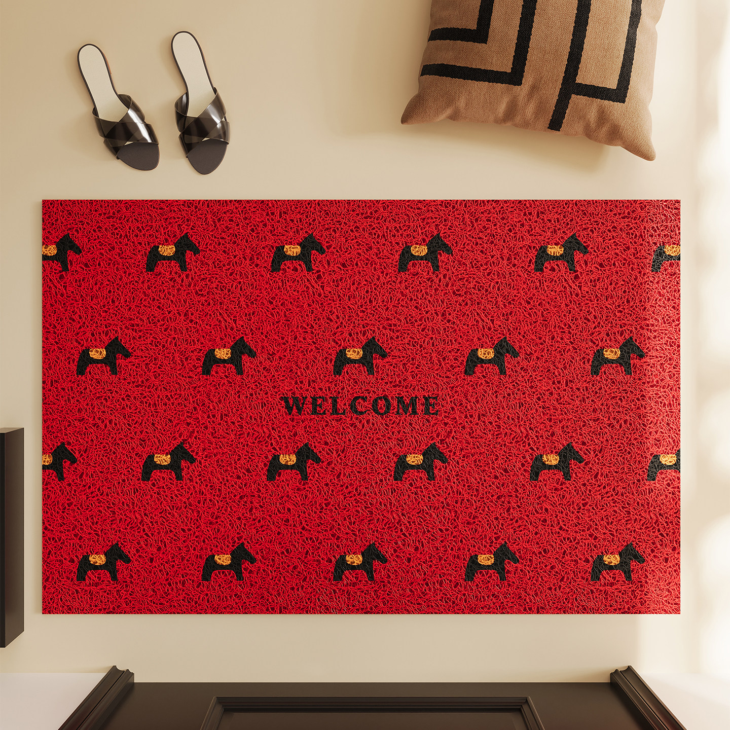 红色小马丝圈入户门地垫玄关大门进门脚垫耐磨除尘耐脏可裁剪地毯,居家布艺,入户地垫,淘宝优惠券,粉丝福利购,淘宝优惠卷