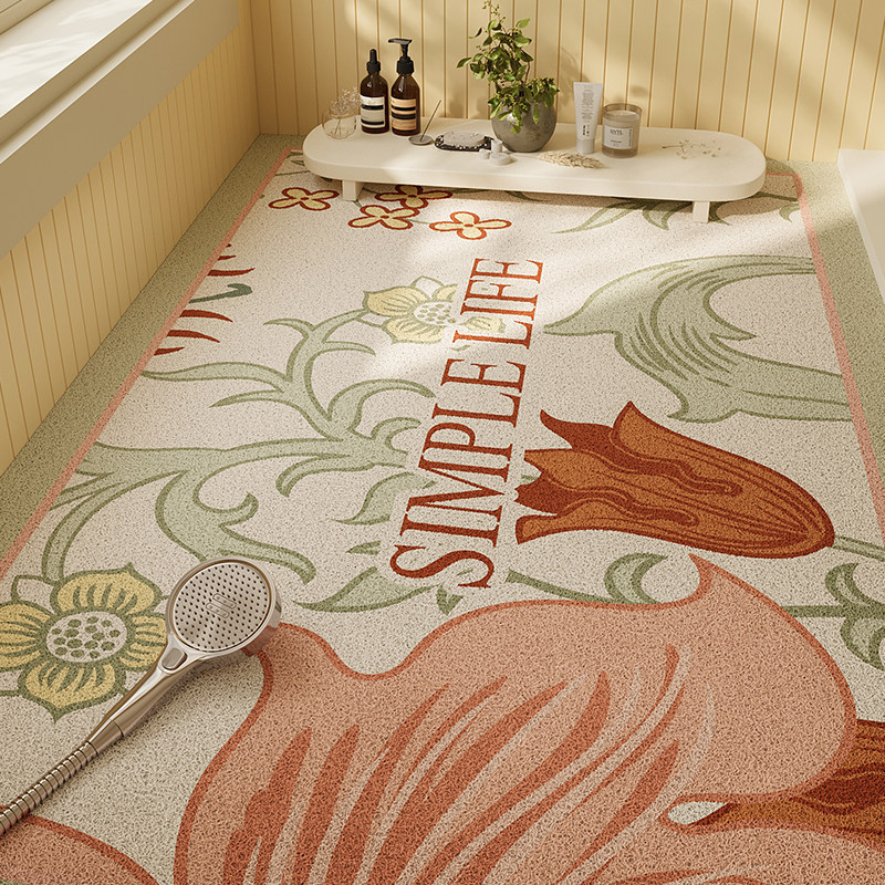 丝圈浴室防滑垫满铺复古风镂空PVC沥水脚垫淋浴房防水卫生间地垫,居家布艺,家用脚垫,淘宝优惠券,粉丝福利购,淘宝优惠卷