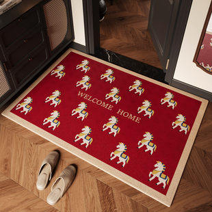红色喜庆马年入户门地垫防滑除尘耐磨脚垫2026新款 玄关大门口地毯