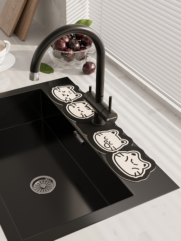 厨房水龙头吸水垫猫咪沥水垫免洗可擦硅藻泥卫生间洗手台台面垫子