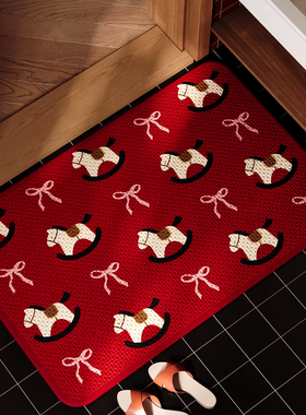 浴室防滑垫红色卡通小马厕所门口卫生间地垫耐磨吸水速干擦脚地毯