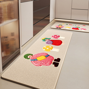 厨房地垫卡通仿编织亚麻吸水速干地毯家用耐磨耐脏专用免洗脚垫子